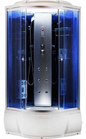 Душевая кабина Aquacubic,с гидромассажем 3303А blue mirror,100*100 см высокий поддон